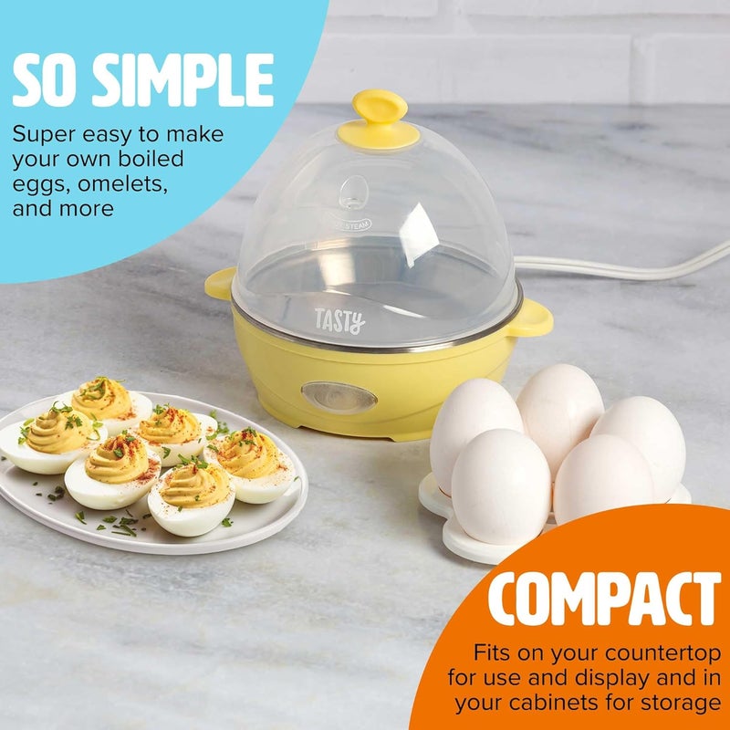 Tasty Mini Rapid Egg Cooker, 5-Egg Capacity for Perfect Hard Boiled Eggs or Omelets, Auto Shut Off, Yellow - Image 2